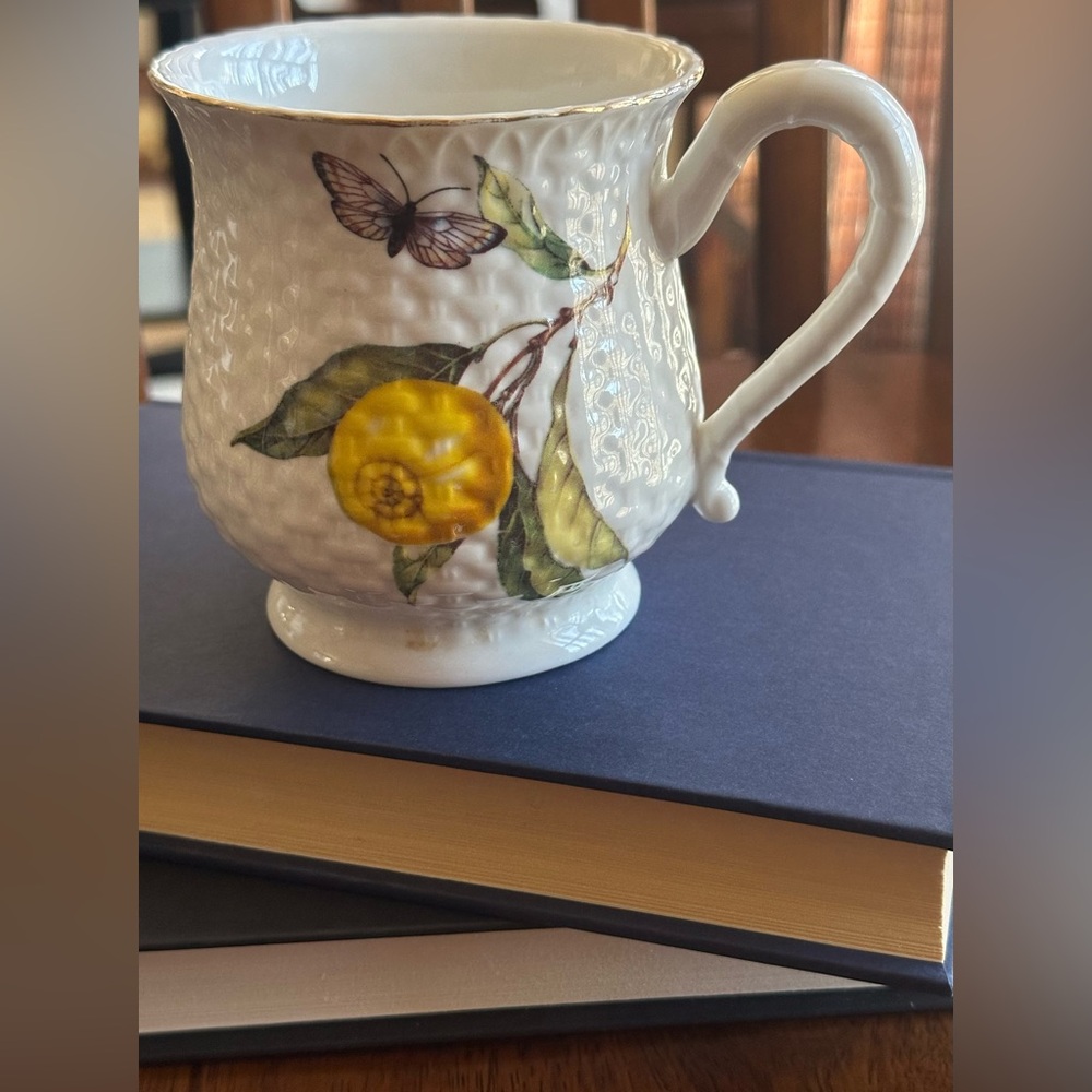 Grace Teaware Botanical Butterfly Coffee Mug Porcelain Gold Trim Cottagecore